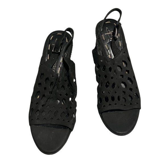 B Makowsky Womens BFSolly Wedge Sandal Black Leather Size 8M - Picture 3 of 10